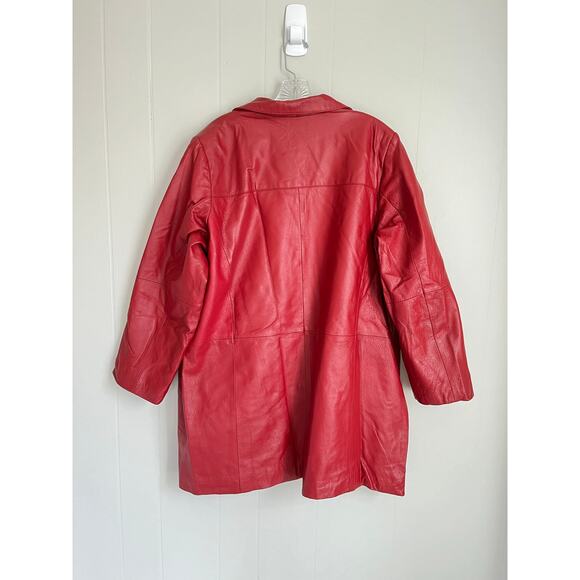 Vintage 90s Y2K Red Pieced Leather Jacket Coat 20W Plus Size Veranesi Moto - Picture 7 of 15